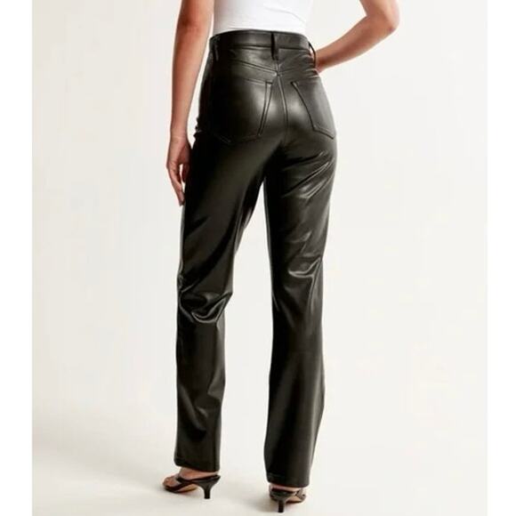 Abercrombie & Fitch 90s Straight Ultra High Rise Curve Love Pants Vegan Leather - Picture 3 of 13
